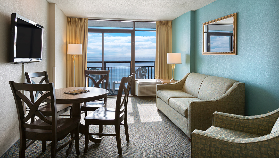 Landmark Resort Oceanfront Suites Myrtle Beach Living Room with Balcony